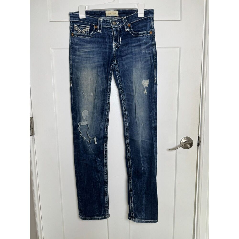 Big Star Women's Size 28 Dark Blue Distressed Skinny Leg Jeans Denim Y2K